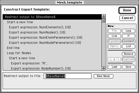 Export Template Definition Dialog Box